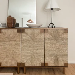 Wood & Seagrass Storage Cabinet Dark Brown