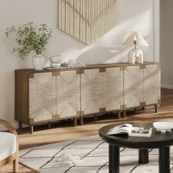 Wood & Seagrass Storage Cabinet Dark Brown