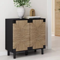Wood & Seagrass Storage Cabinet Black