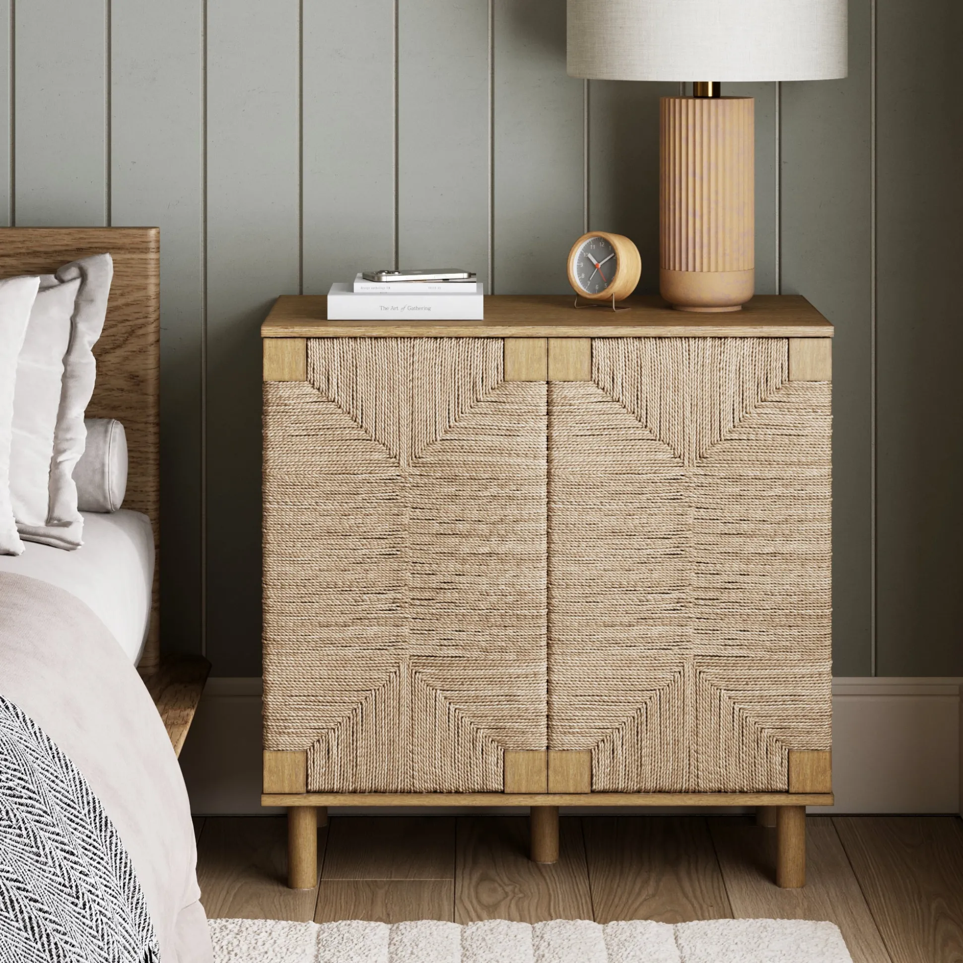 Wood & Seagrass Storage Cabinet Brown