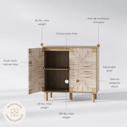 Wood & Seagrass Storage Cabinet Brown