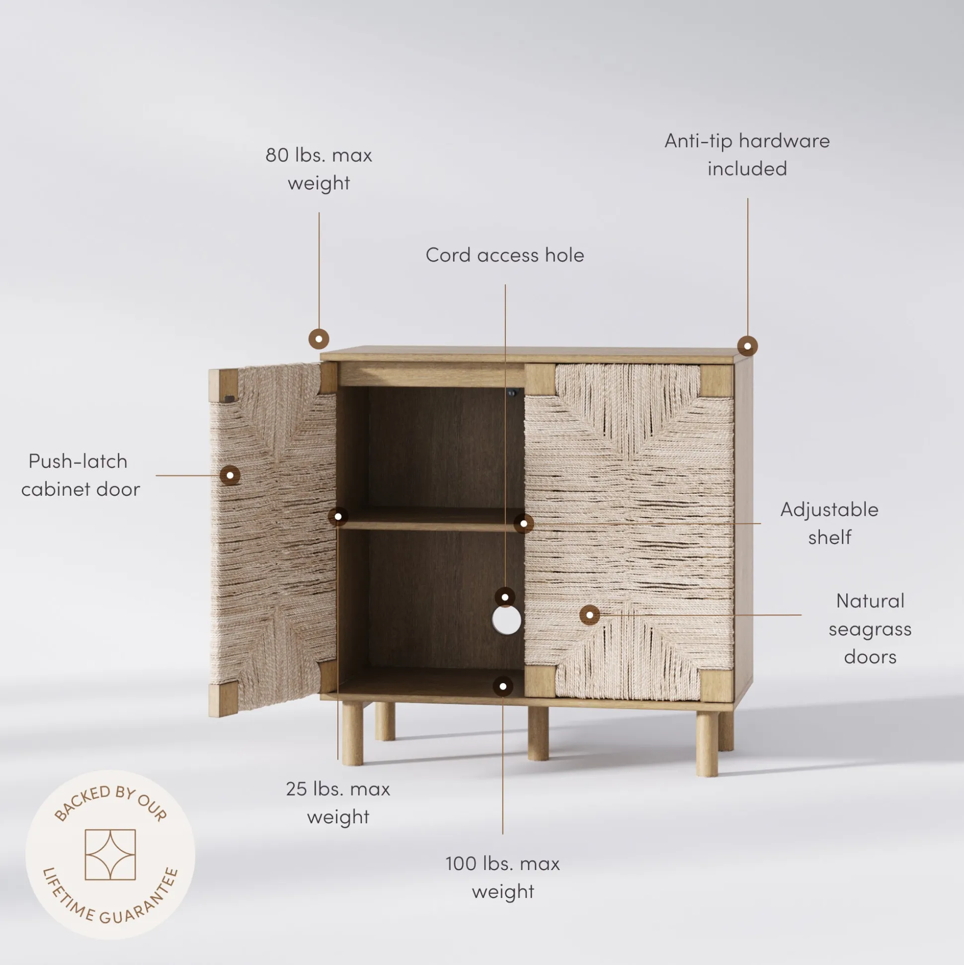 Wood & Seagrass Storage Cabinet Brown