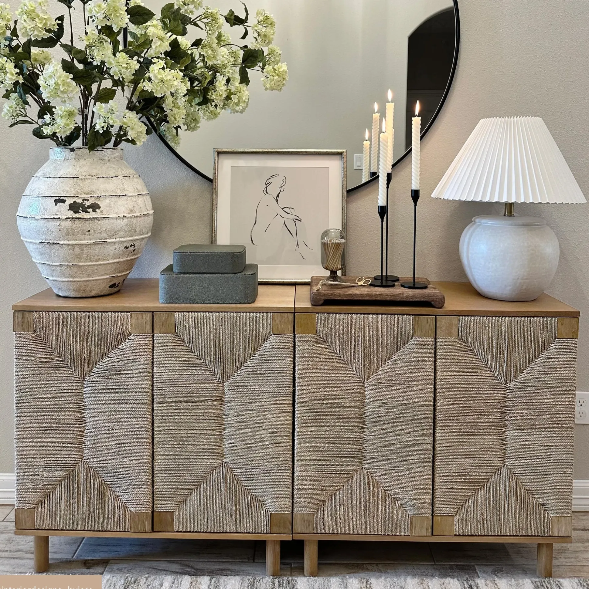 Wood & Seagrass Storage Cabinet Brown