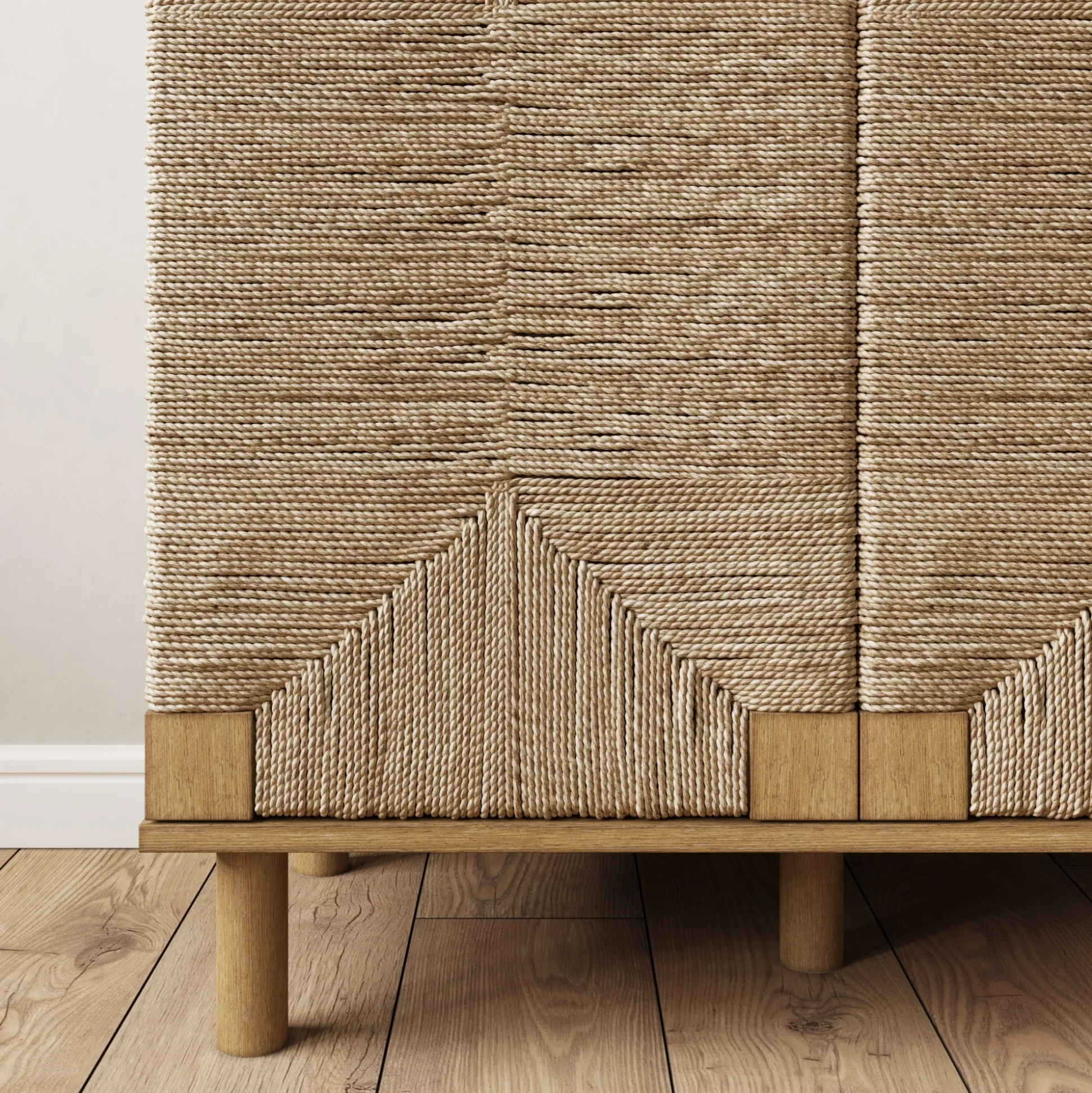 Wood & Seagrass Storage Cabinet Brown