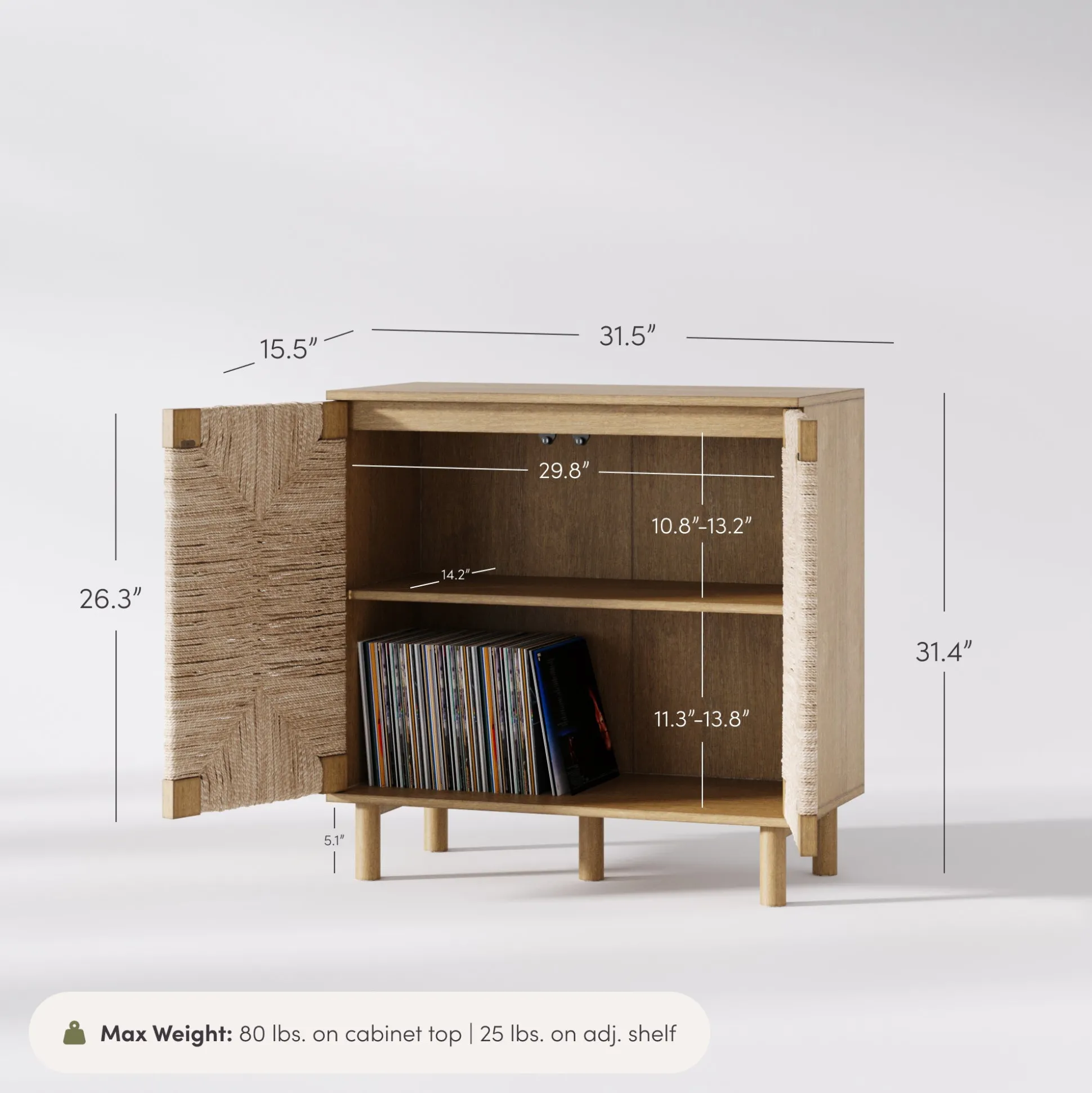Wood & Seagrass Storage Cabinet Brown