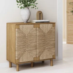 Wood & Seagrass Storage Cabinet Brown