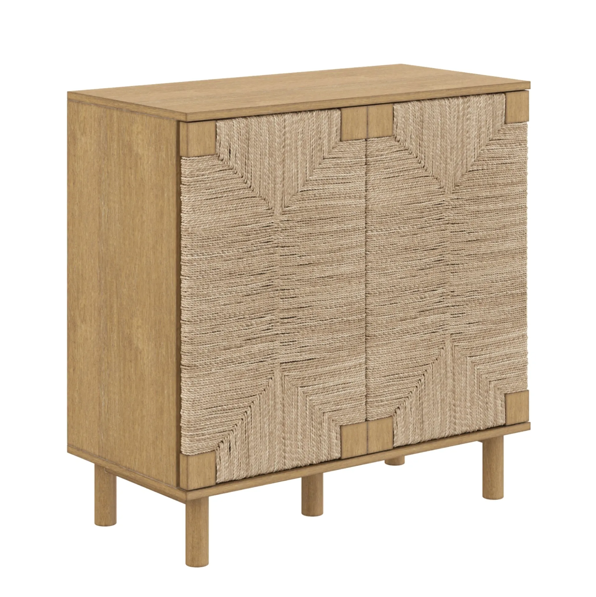 Wood & Seagrass Storage Cabinet Brown