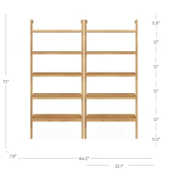 Wood 5-Shelf Ladder Wall Bookshelf Warm Pine (Set of 2)