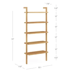 Wood 5-Shelf Ladder Wall Bookshelf Warm Pine