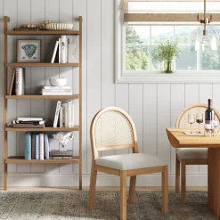 Wood 5-Shelf Ladder Wall Bookshelf Light Brown