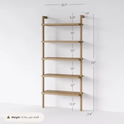 Wood 5-Shelf Ladder Wall Bookshelf Light Brown
