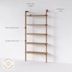 Wood 5-Shelf Ladder Wall Bookshelf Light Brown