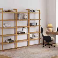 Wood 5-Shelf Ladder Wall Bookshelf Warm Pine (Set of 3)