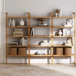 Wood 5-Shelf Ladder Wall Bookshelf Warm Pine (Set of 3)