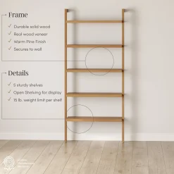 Wood 5-Shelf Ladder Wall Bookshelf Warm Pine (Set of 3)