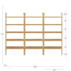 Wood 5-Shelf Ladder Wall Bookshelf Warm Pine (Set of 3)