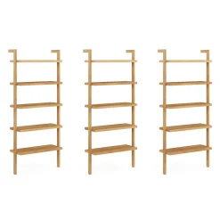 Wood 5-Shelf Ladder Wall Bookshelf Warm Pine (Set of 3)