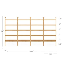 Wood 5-Shelf Ladder Wall Bookshelf Warm Pine (Set of 4)