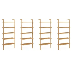 Wood 5-Shelf Ladder Wall Bookshelf Warm Pine (Set of 4)