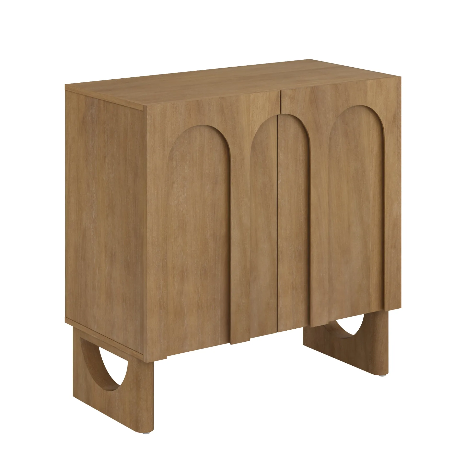 Wood Storage Cabinet with Arched Doors Light Brown