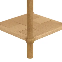Wood 2-Tier Coastal Side Table with Seagrass Shelf Light Brown