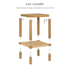 Wood 2-Tier Coastal Side Table with Seagrass Shelf Light Brown Set of 2