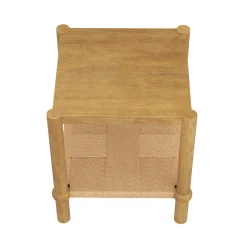 Wood 2-Tier Coastal Side Table with Seagrass Shelf Light Brown Set of 2