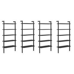 Wood 5 Tier Wall Mounted Bookshelf Black Oak (Set of 4)