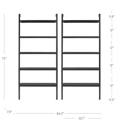 Wood 5 Tier Wall Mounted Bookshelf Black Oak (Set of 2)