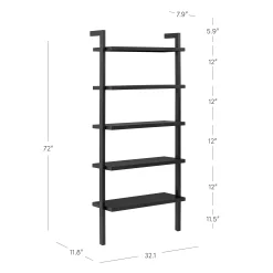Wood 5 Tier Wall Mounted Bookshelf Black Oak