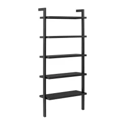 Wood 5 Tier Wall Mounted Bookshelf Black Oak