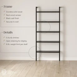 Wood 5 Tier Wall Mounted Bookshelf Black Oak (Set of 3)