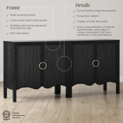 Wood Transitional Fluted Cabinet Credenza Black Oak (Set of 2)
