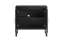 Wood Transitional Fluted Cabinet Credenza Black Oak (Set of 2)