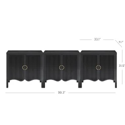 Wood Transitional Fluted Cabinet Credenza Black Oak (Set of 3)