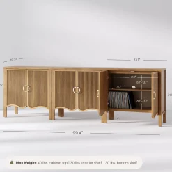 Wood Transitional Fluted Cabinet Credenza Light Brown (Set of 3)