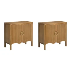 Wood Transitional Fluted Cabinet Credenza Light Brown (Set of 2)