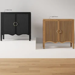 Wood Transitional Fluted Cabinet Credenza Light Brown (Set of 2)