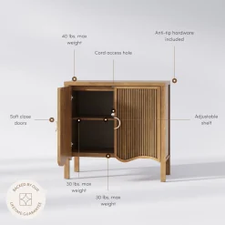 Wood Transitional Fluted Cabinet w/ Brass Handle Light Brown