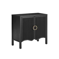 Wood Transitional Fluted Cabinet w/ Brass Handle Black Oak