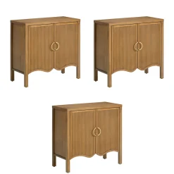 Wood Transitional Fluted TV Console Light Brown for TVs up to 75