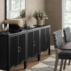 Wood Transitional Fluted TV Console Black Oak for TVs up to 75