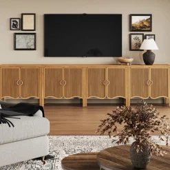Wood Transitional Fluted TV Console Light Brown for TVs up to 100"