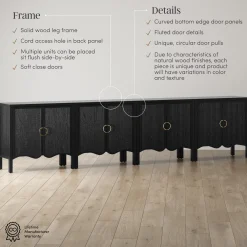 Wood Transitional Fluted TV Console Black Oak for TVs up to 100"