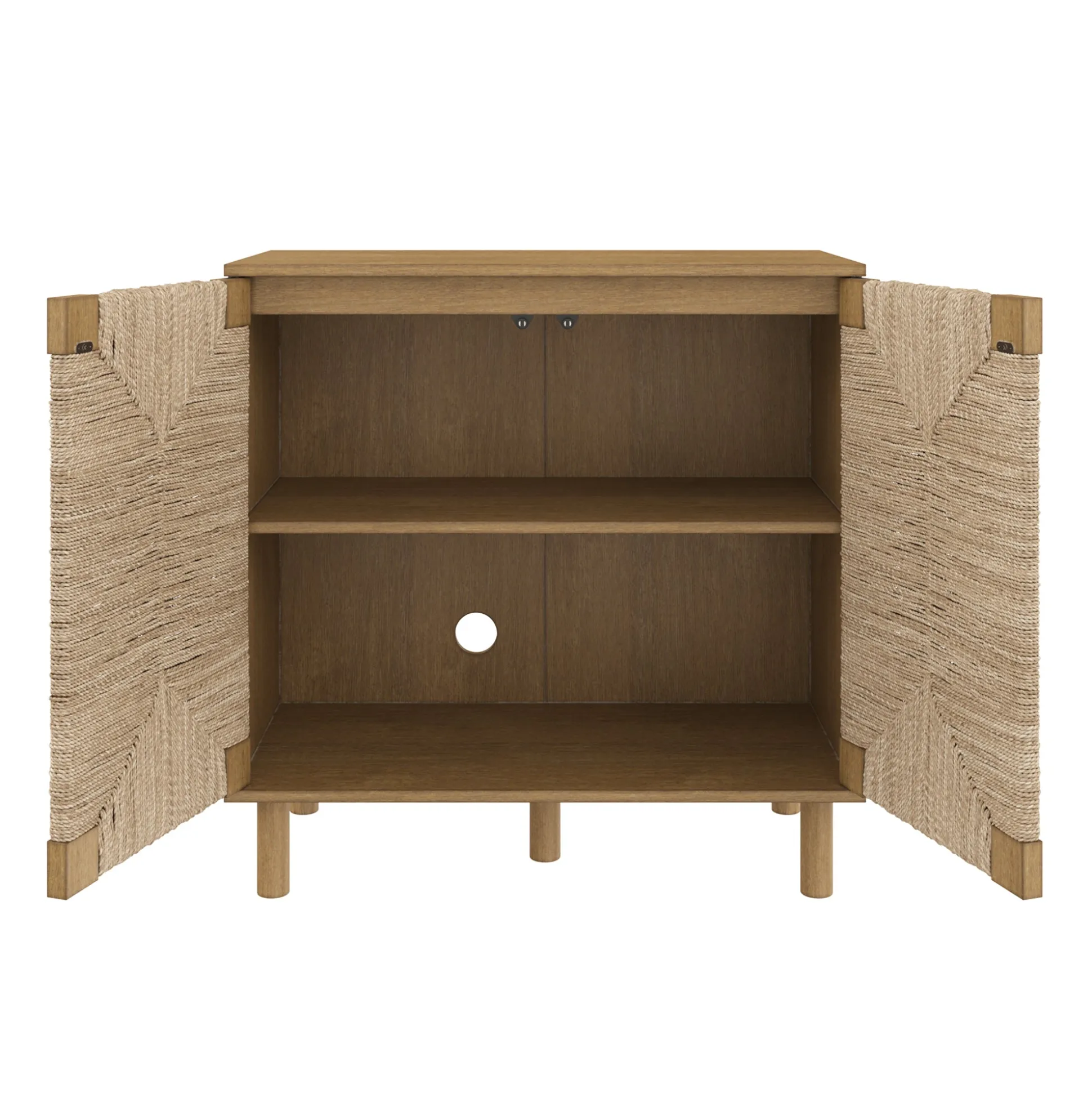 Wood TV Console for TVs up to 100" with Seagrass Doors Light Brown