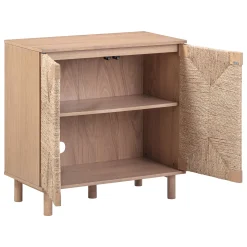 Wood TV Console for TVs up to 65" with Seagrass Doors Raw Oak