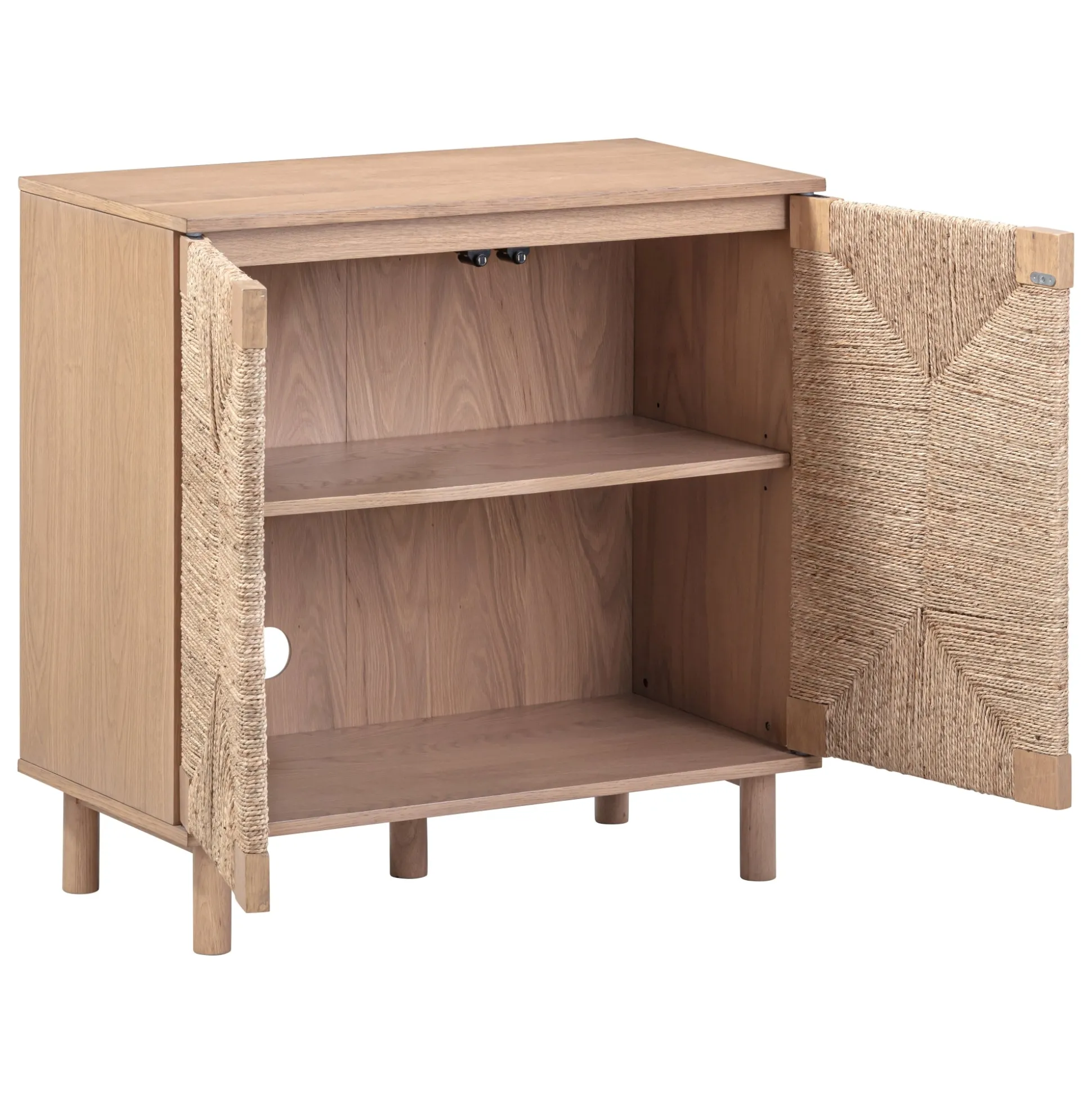 Wood TV Console for TVs up to 65" with Seagrass Doors Raw Oak