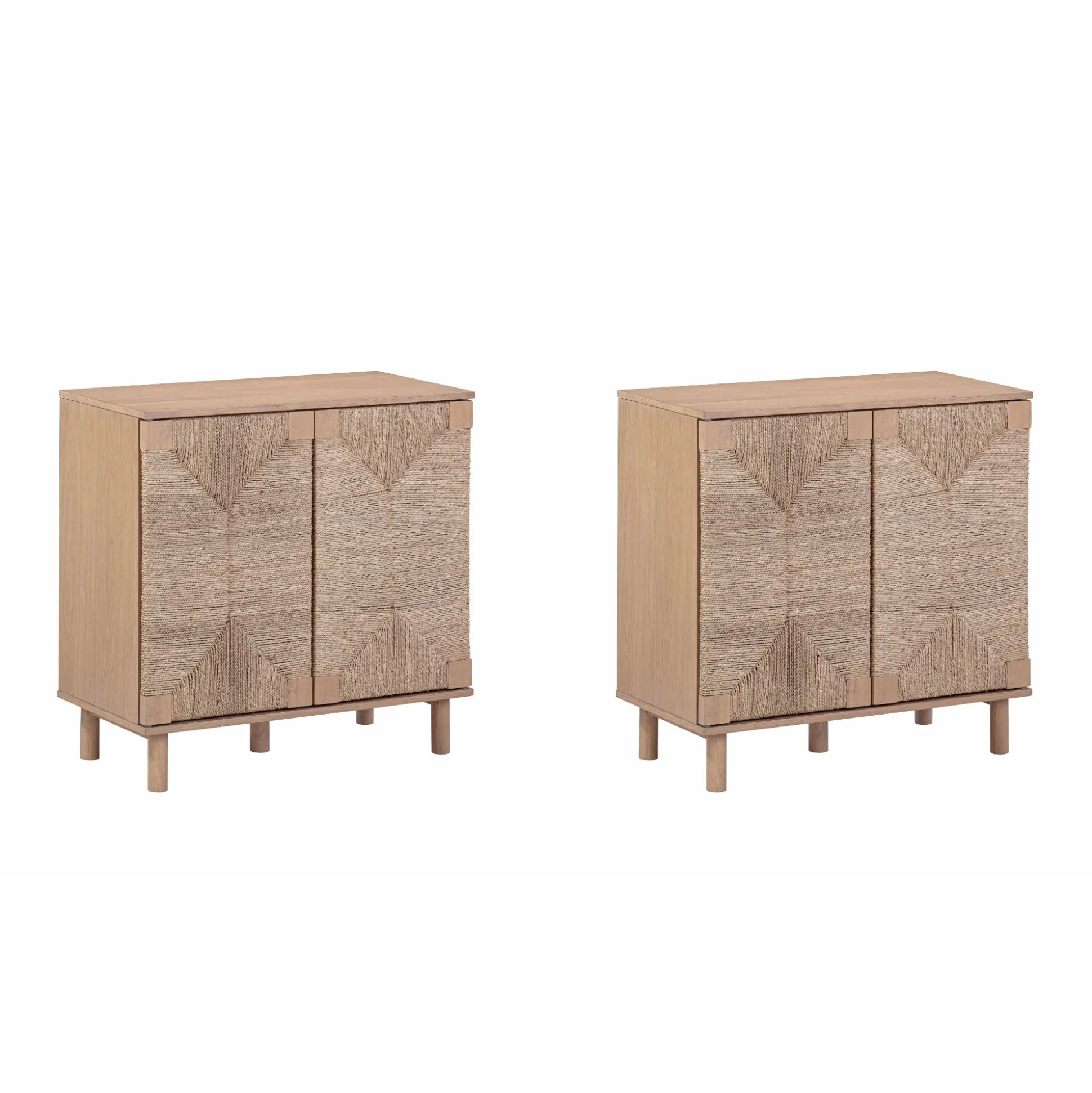 Wood TV Console for TVs up to 65" with Seagrass Doors Raw Oak