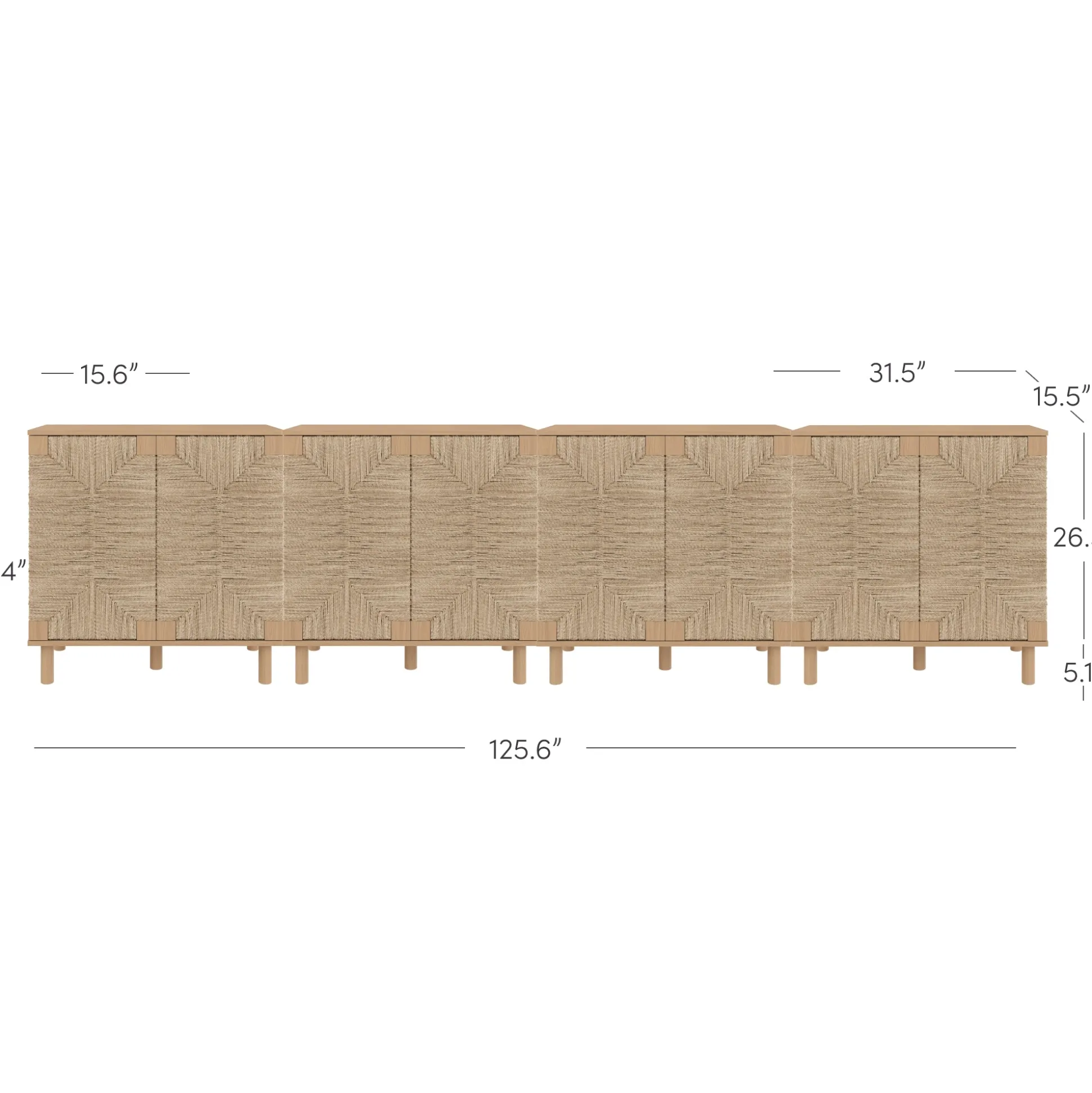 Wood TV Console for TVs up to 100" with Seagrass Doors Raw Oak