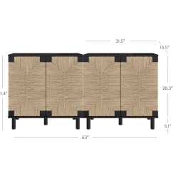 Wood TV Console for TVs up to 65" with Seagrass Doors Brushed Black